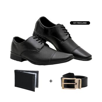 Kit-Sapato-Social-Preto-Texturizado-Carteira-e-Cinto-|-Freeland-Tamanho--37---Cor--PRETO-0